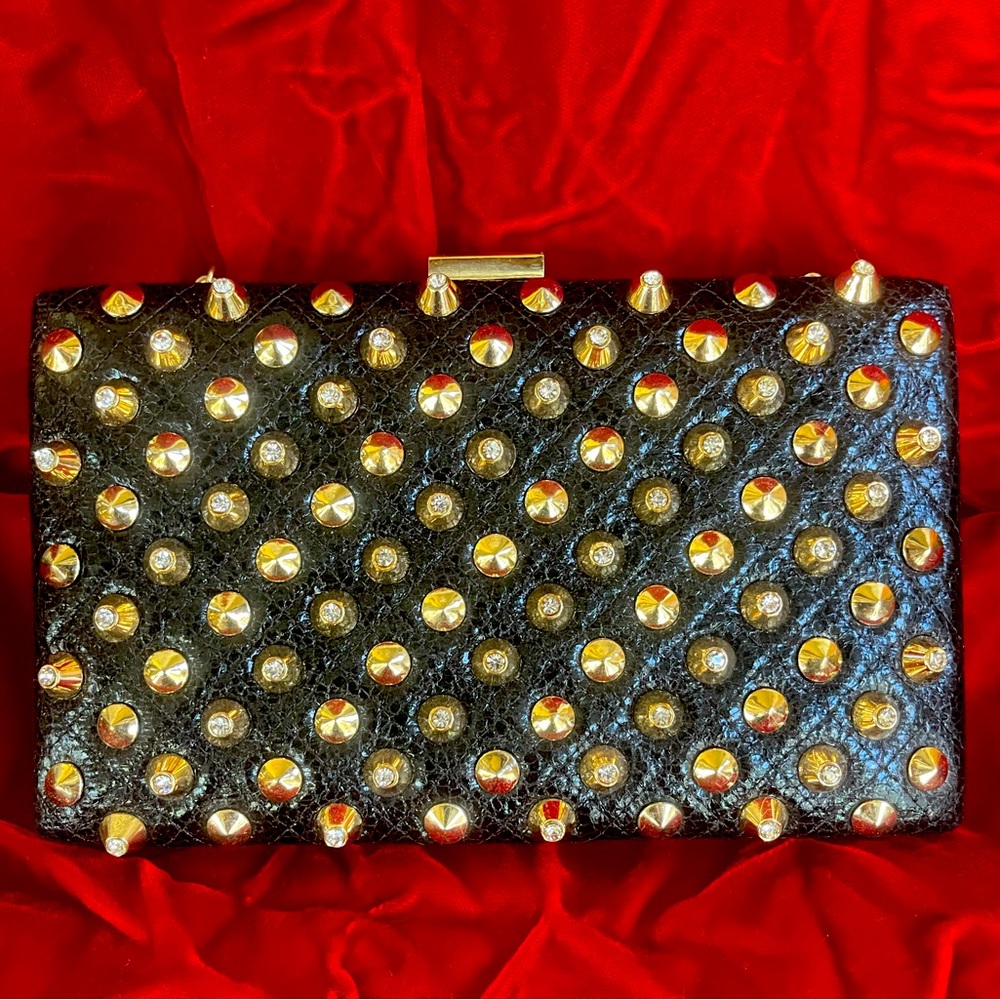 NWT black studded clutch size small